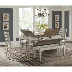 Farm Life Storage Dining Bench in Medium Brown and Washed Stone