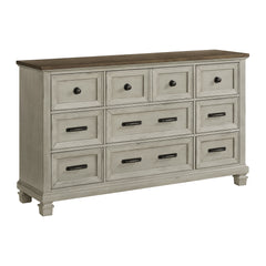 Farm Life 9-Drawer Dresser in Medium Brown and Washed Stone