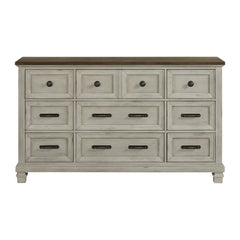 Farm Life 9-Drawer Dresser in Medium Brown and Washed Stone