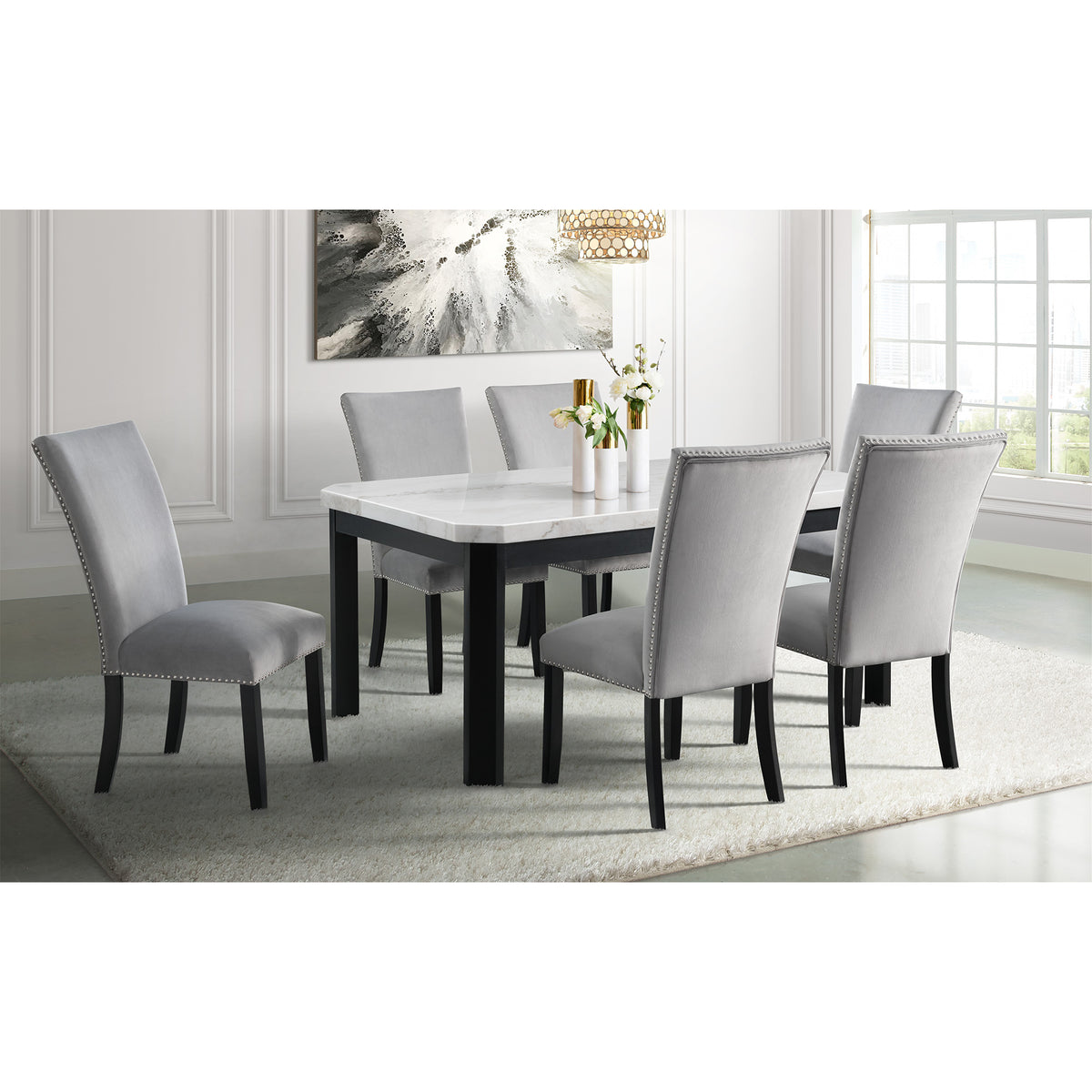 Francesca Rectangular Dining Grey Velvet Side Chair W/ Nailhead Trim (2 Per Pack) – SKU CFC300VSC | Elements