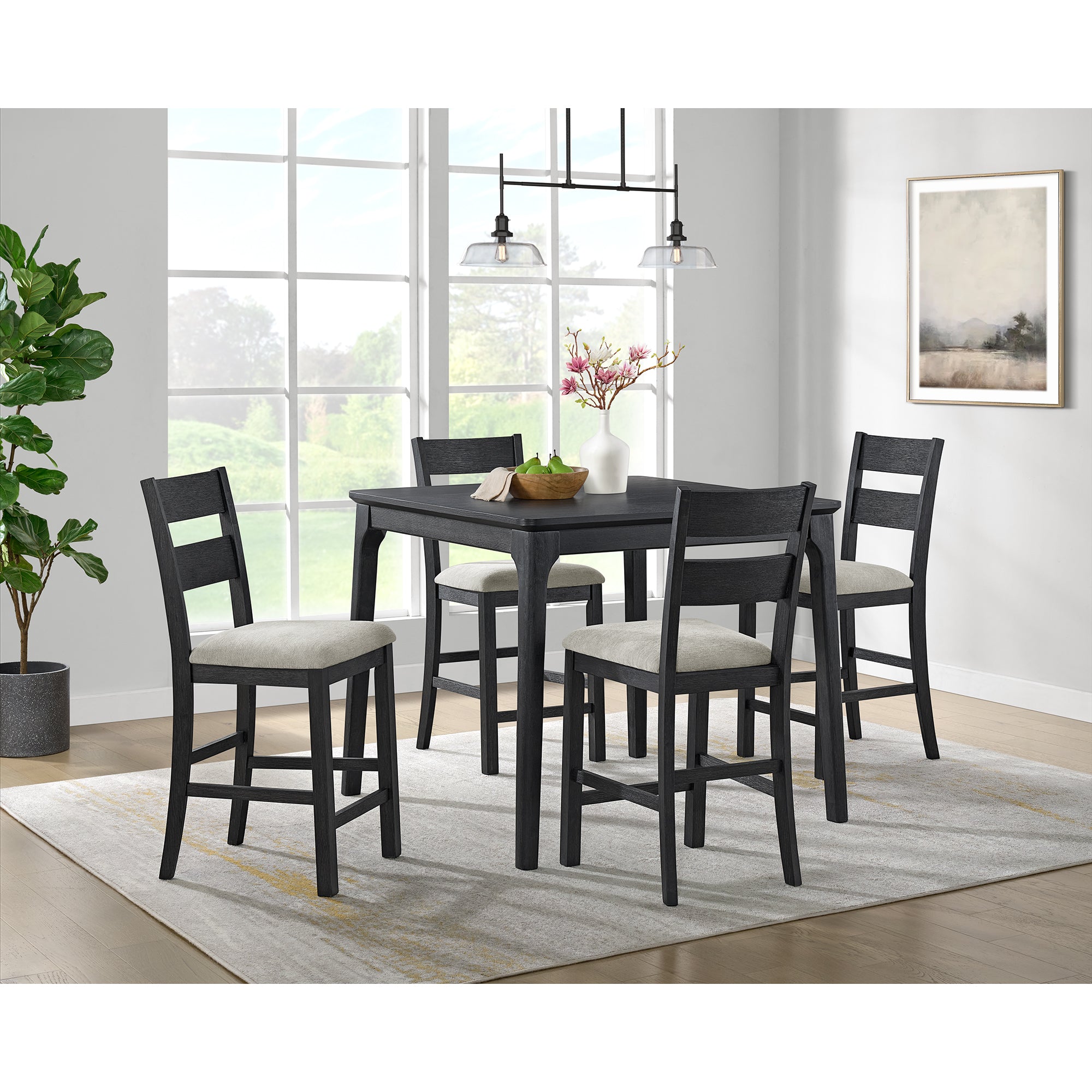 Garcia 5PC Counter Set with Table and 4 Chairs in Black – SKU D-12990-8-5CS | Elements
