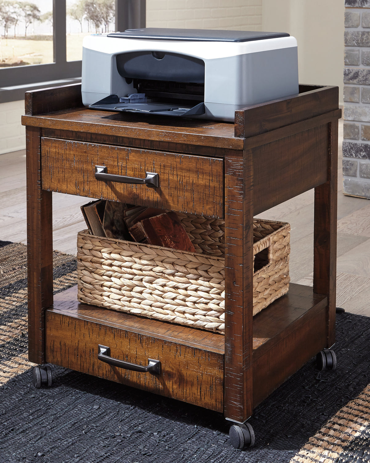 Hoover Furniture Outlet - Ashley Furniture - Baldridge Printer Stand - Printer Stand / Rustic Brown - H675-11