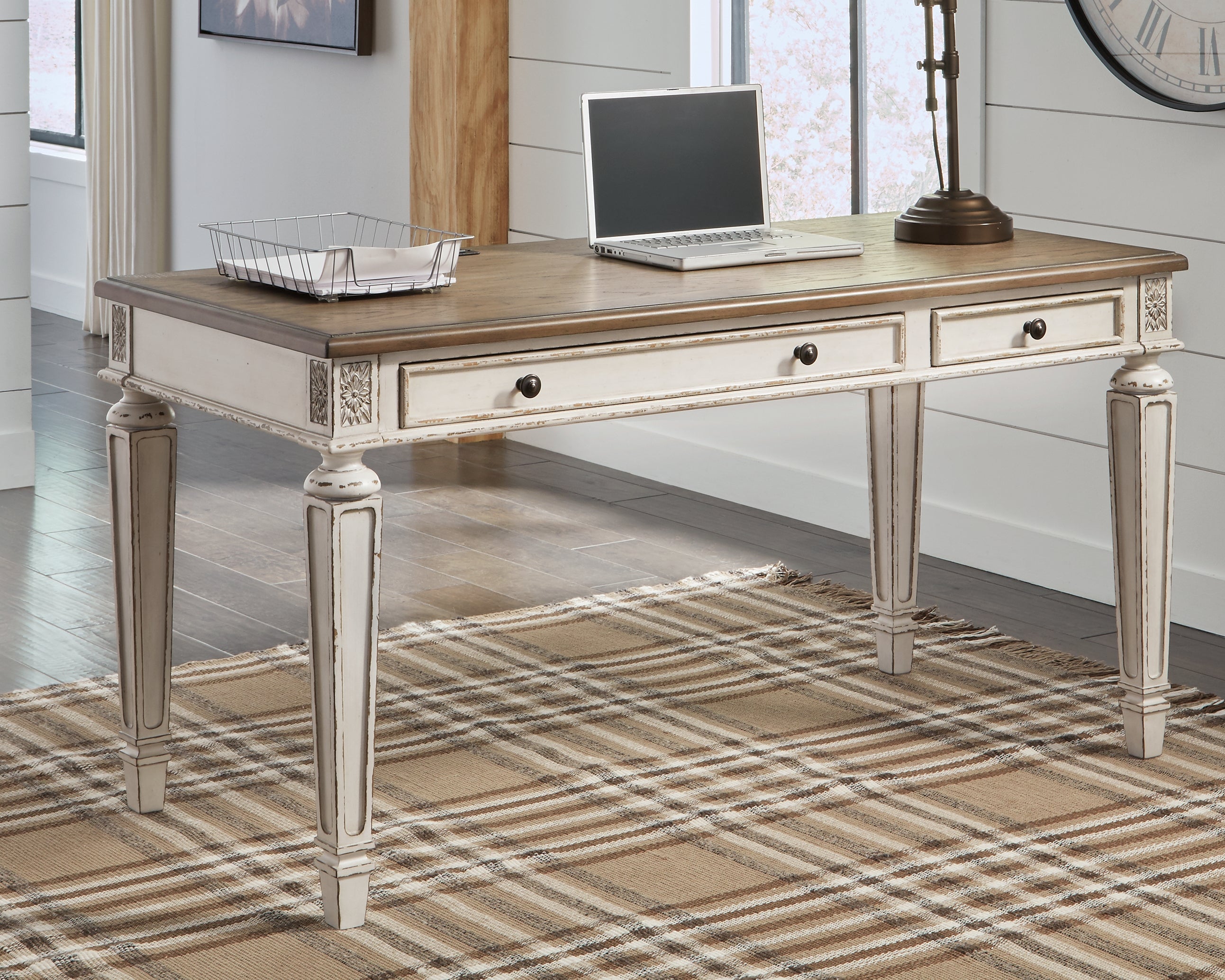 Hoover Furniture Outlet - Ashley Furniture - Realyn 60" Home Office Desk - Home Office Desk / White/Brown - H743-34