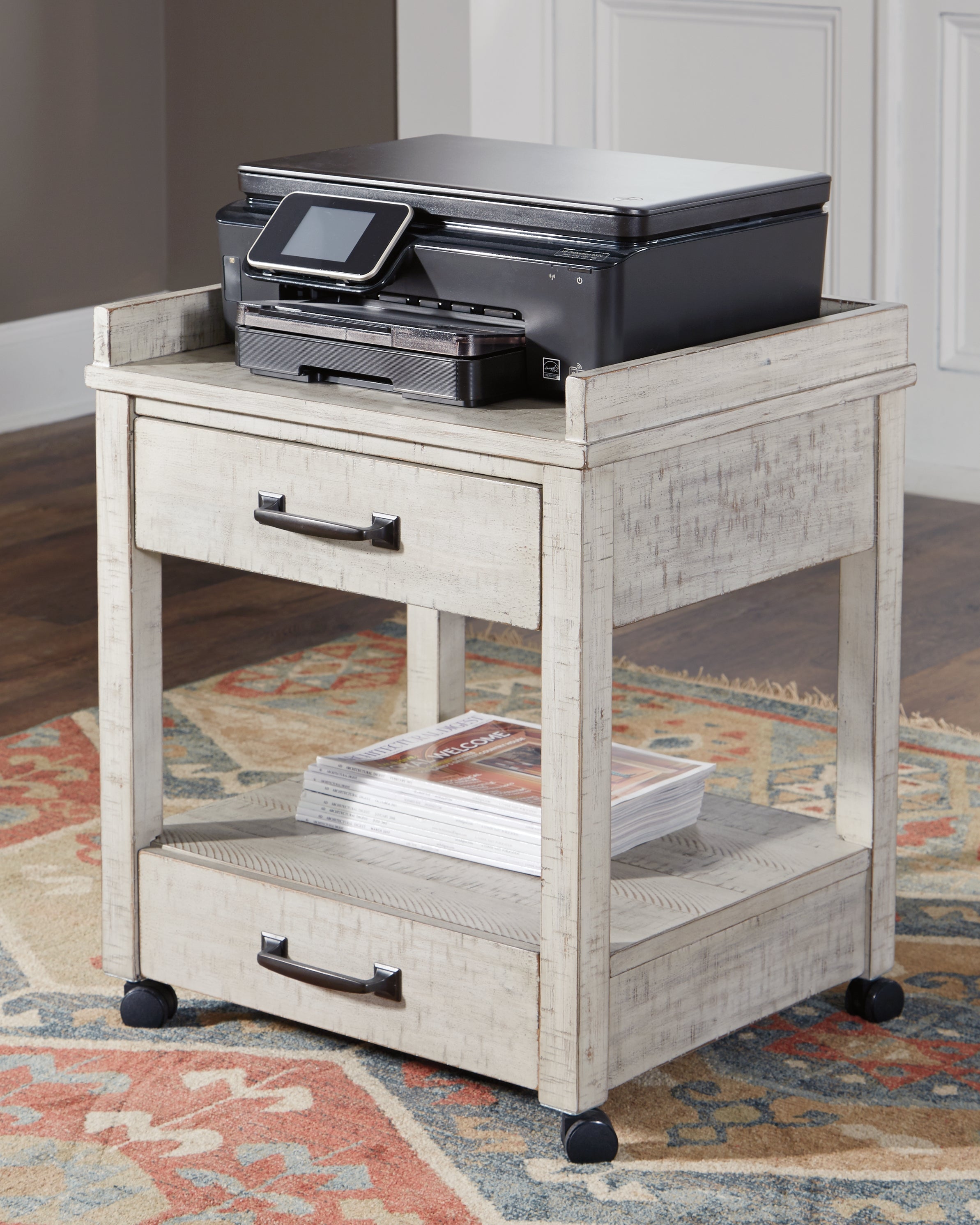 Hoover Furniture Outlet - Ashley Furniture - Carynhurst Printer Stand - Printer Stand / Whitewash - H755-11