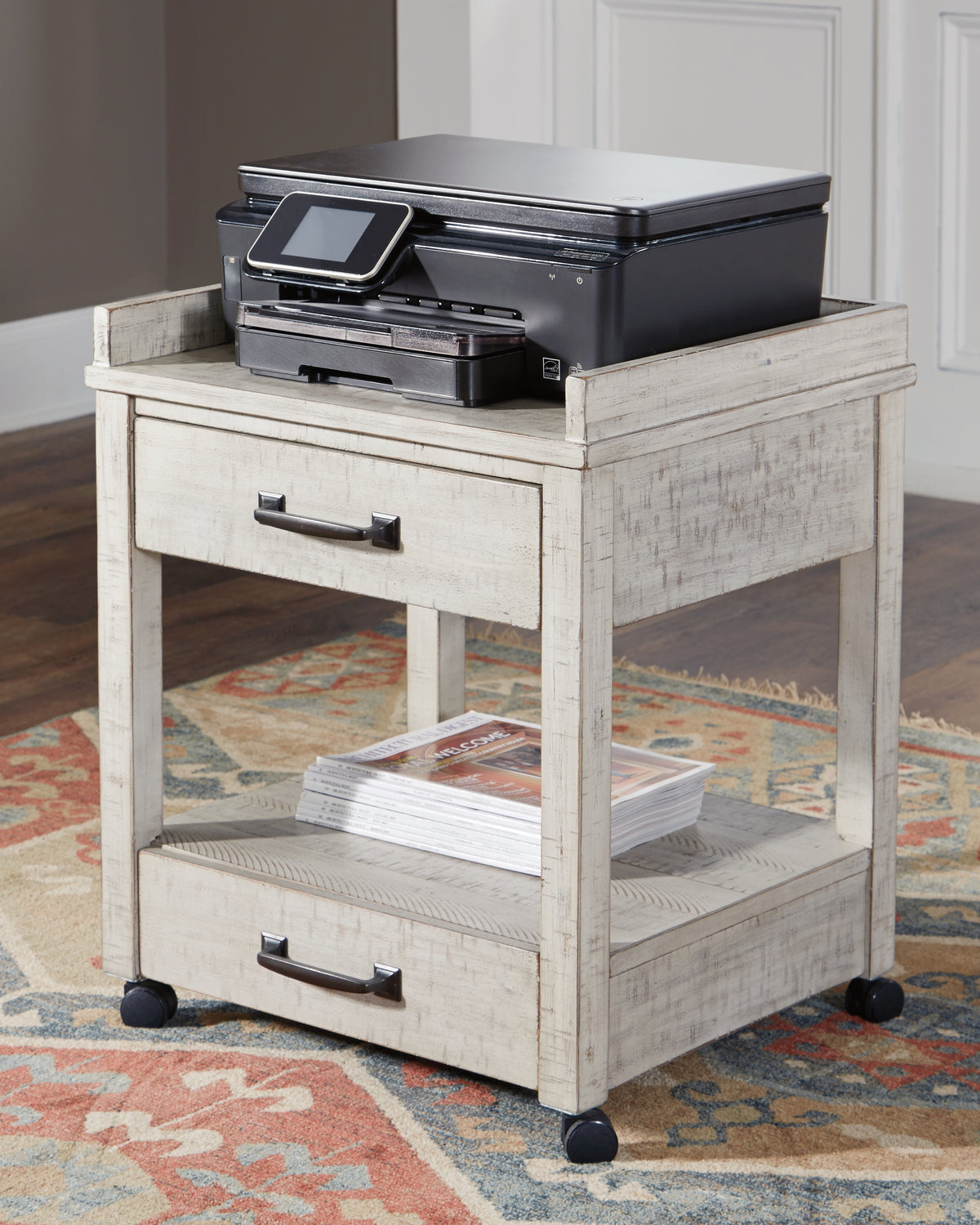 Hoover Furniture Outlet - Ashley Furniture - Carynhurst Printer Stand - Printer Stand / Whitewash - H755-11