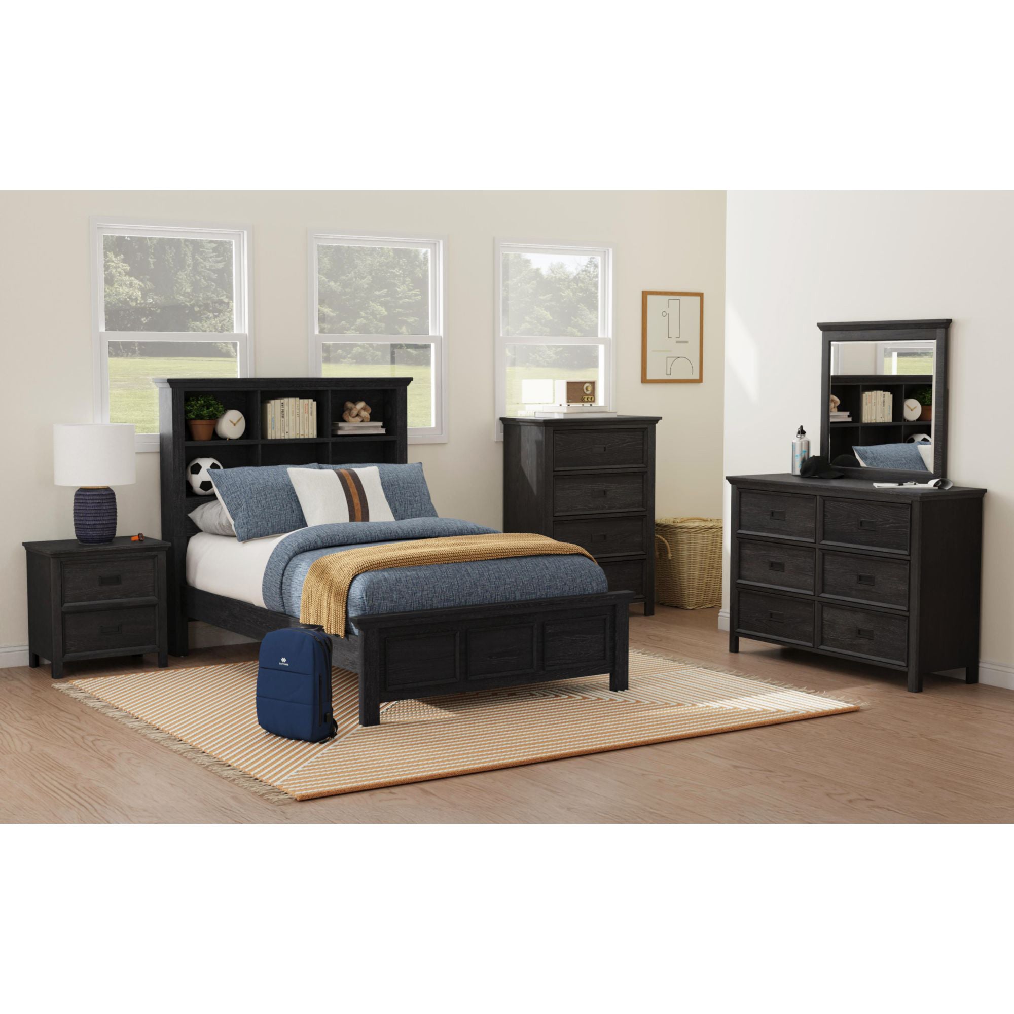 Hampton Kids Full Bookcase Bed in Charcoal – SKU Y-15760-8-FB | Elements