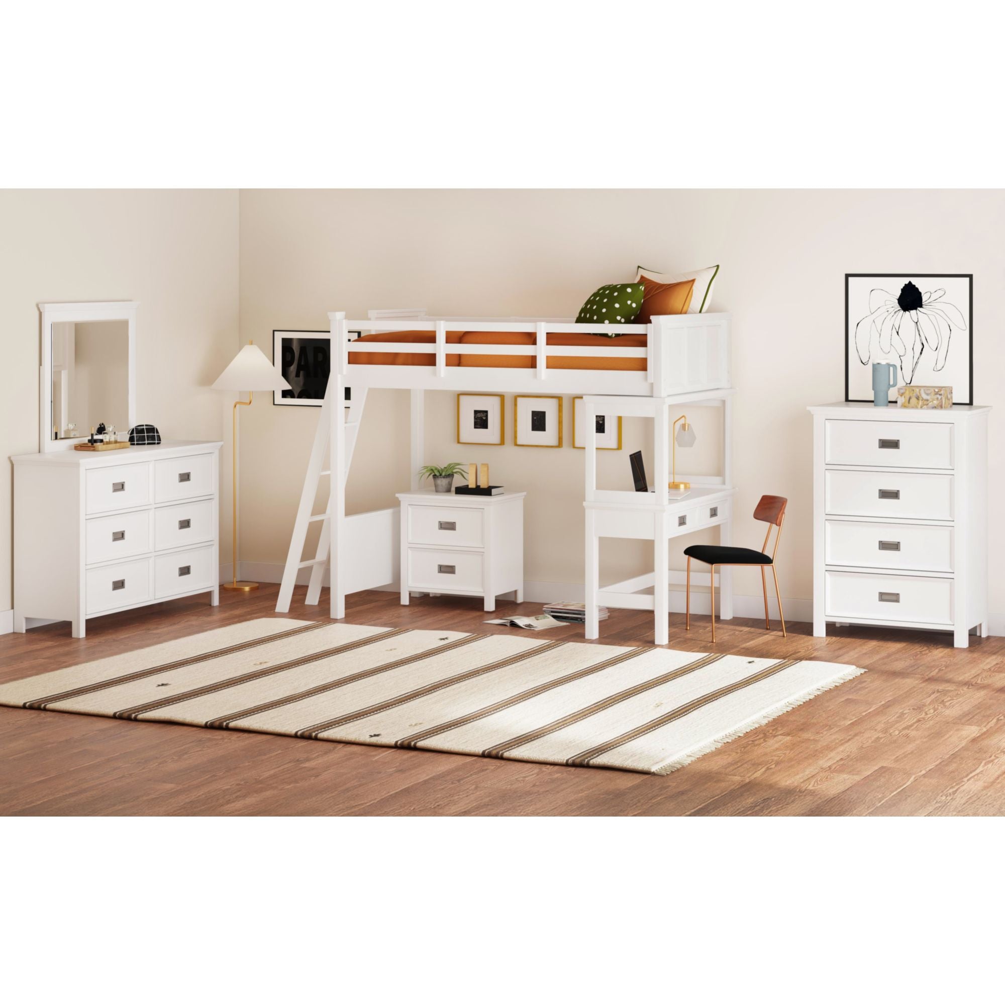 Hampton Kids Twin Loft with Ladder and Desk with Speaker in White – SKU Y-15760-7-L1 | Elements