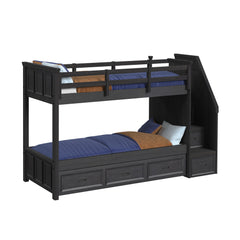 Hampton Kids Twin Over Twin Bunk with Staircase and Trundle in Charcoal