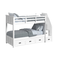Hampton Kids Twin Over Twin Bunk with Staircase and Trundle in White