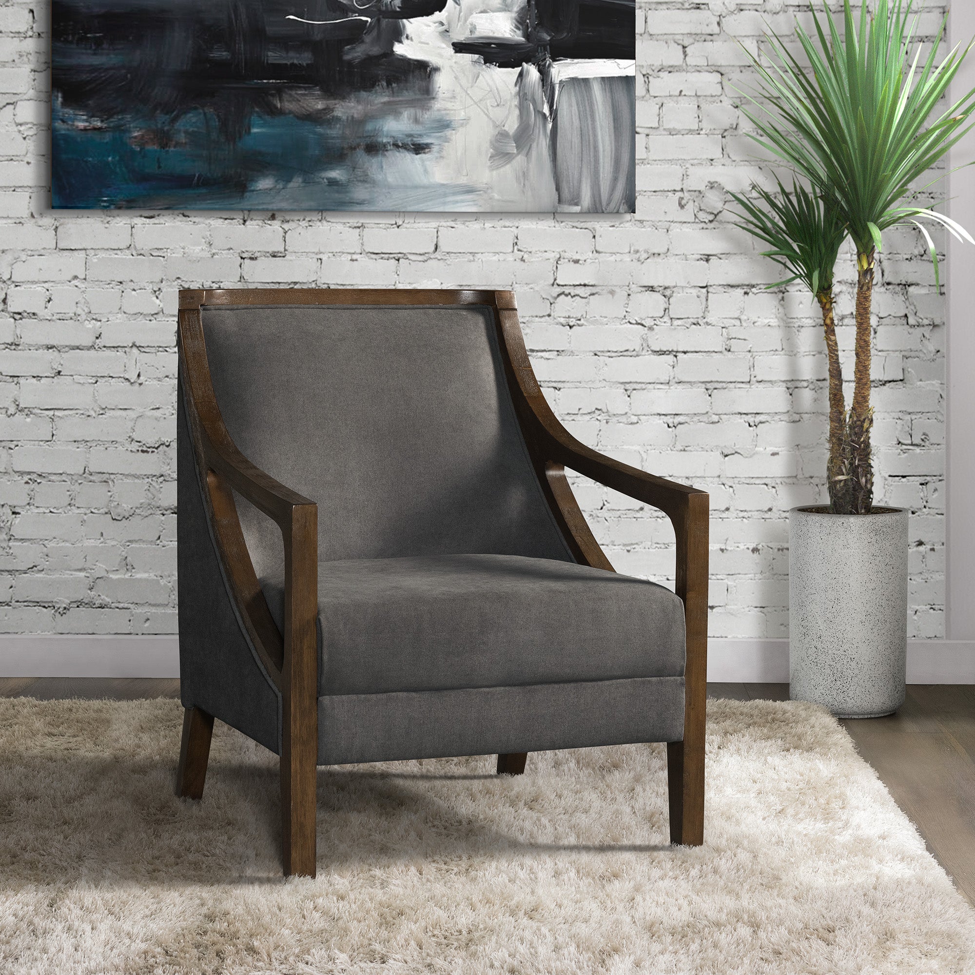 Hopkins Chair w/Brown Arm Columbia Charcoal (ISTA 3) – SKU UHK526101E | Elements