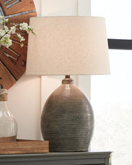 Hoover Furniture Outlet - Ashley Furniture - Joyelle Table Lamp - Terracotta Table Lamp (1/CN) / Gray - L100744