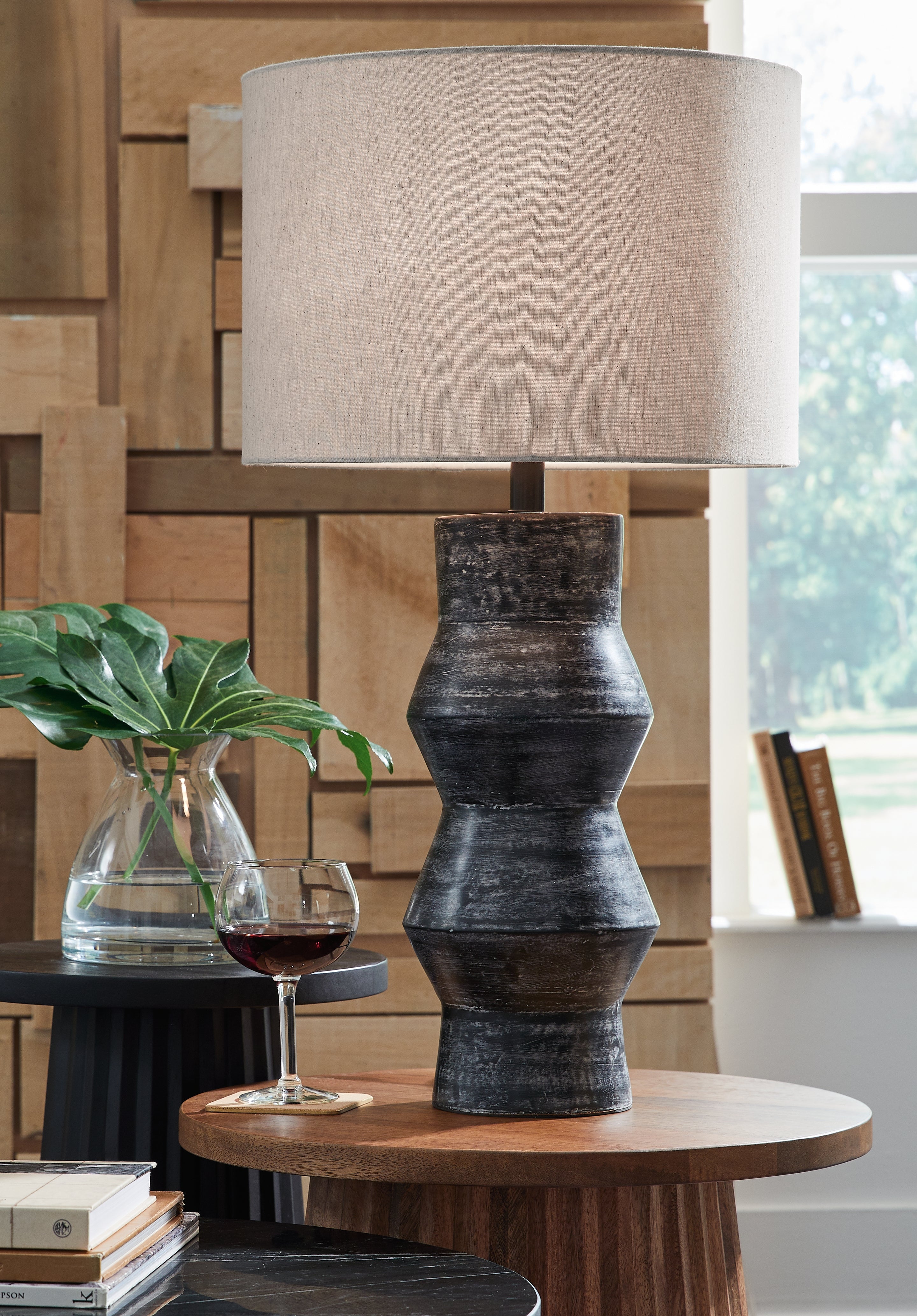 Hoover Furniture Outlet - Ashley Furniture - Kerbert 2-Piece Lamp Set - 2-Piece Lamp Set / Distressed Black - L100824X2