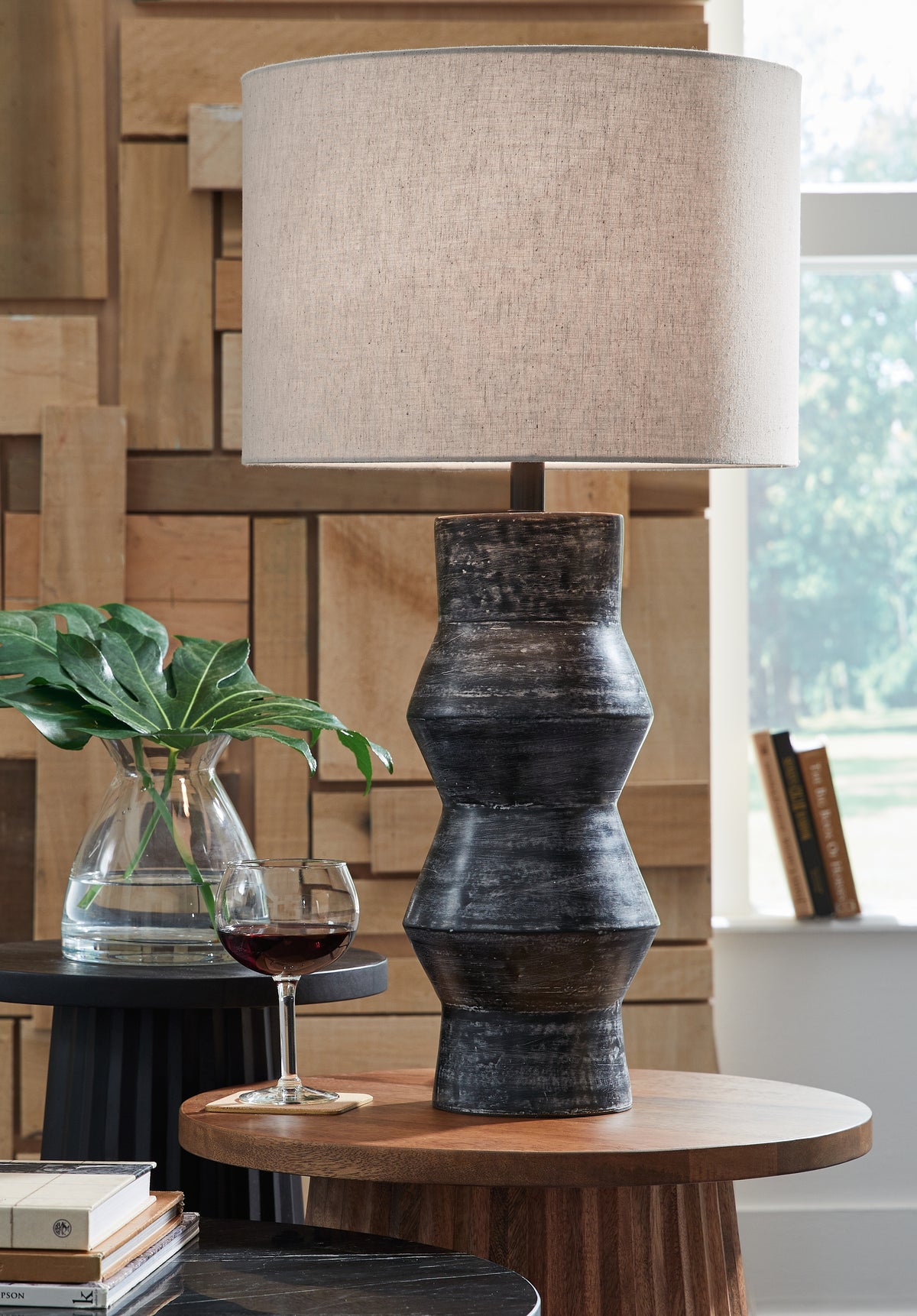 Hoover Furniture Outlet - Ashley Furniture - Kerbert 2-Piece Lamp Set - 2-Piece Lamp Set / Distressed Black - L100824X2