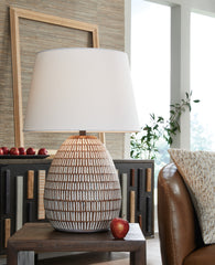 Hoover Furniture Outlet - Ashley Furniture - Darrich 2-Piece Lamp Set - 2-Piece Lamp Set / Beige/White - L235804X2