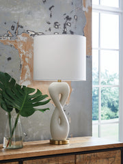 Hoover Furniture Outlet - Ashley Furniture - Judrich Table Lamp - Poly Table Lamp (1/CN) / White/Gold Finish - L236024