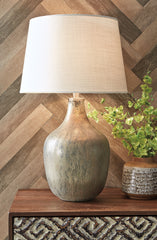 Hoover Furniture Outlet - Ashley Furniture - Mari Table Lamp - Glass Table Lamp (1/CN) / Gray/Gold Finish - L430664