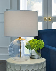 Hoover Furniture Outlet - Ashley Furniture - Samder Table Lamp - Glass Table Lamp (1/CN) / Clear/Brass Finish - L430744