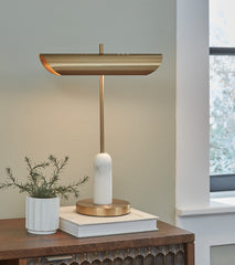 Hoover Furniture Outlet - Ashley Furniture - Rowleigh Desk Lamp - Marble Desk Lamp (1/CN) / Gold Finish/White - L734392