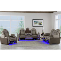 Easy Comfort Power Motion Sofa with Power Headrest, Led, DDT, reading light and PWS in Rocky Grey/Brown