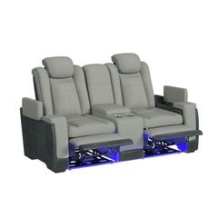 Easy Comfort Power Motion Loveseat with Power Headrest, Led, and Console in Rocky Cement/Charcoal