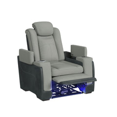 Easy Comfort Power Motion Recliner with Power Headrest, Led, wireless charger and Cup holder in Rocky Cement/Charcoal
