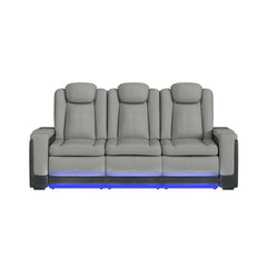 Easy Comfort Power Motion Sofa with Power Headrest, Led, DDT, reading light and PWS in Rocky Cement/Charcoal