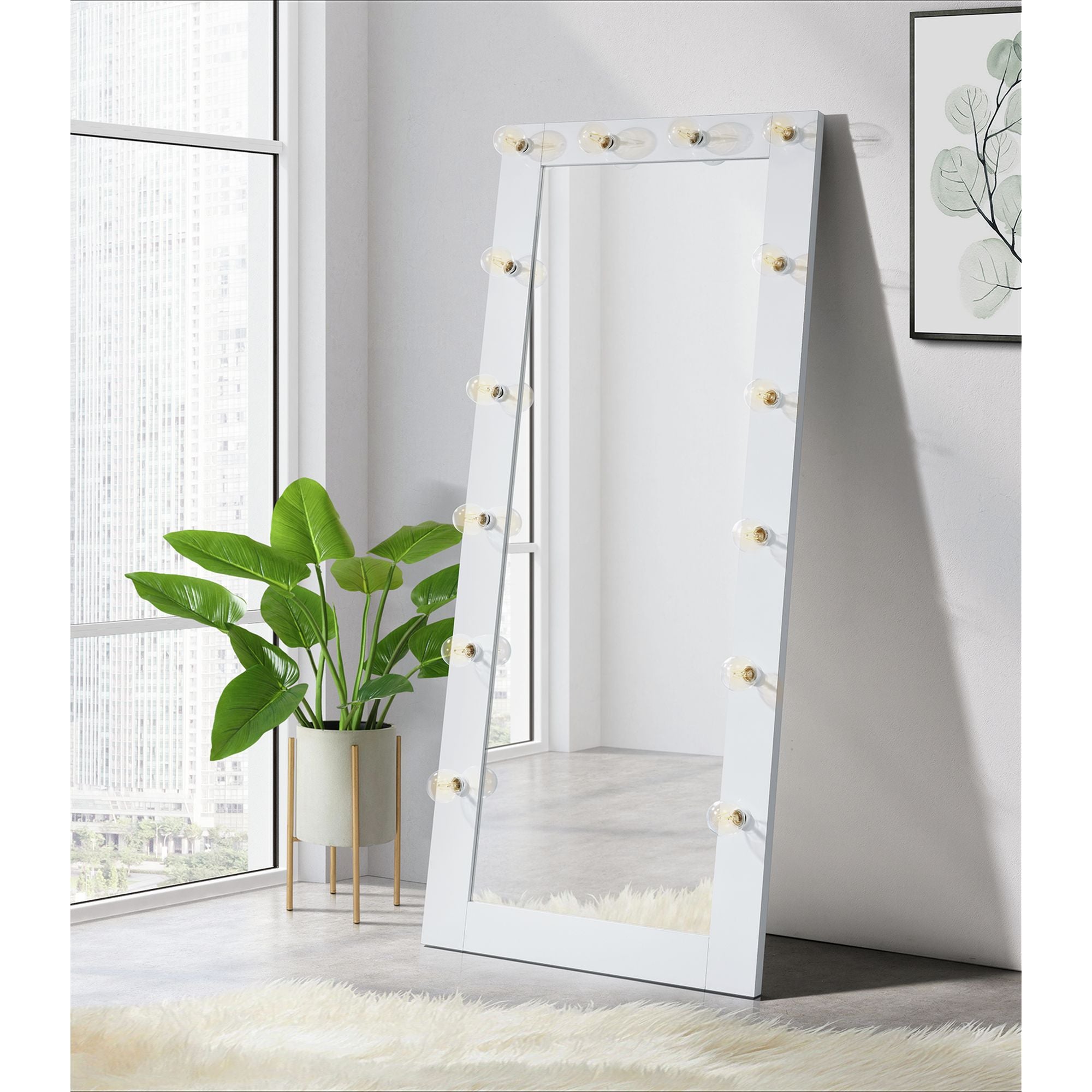Lindy Floor Mirror with Lights in White – SKU CVLY700FM2PC | Elements