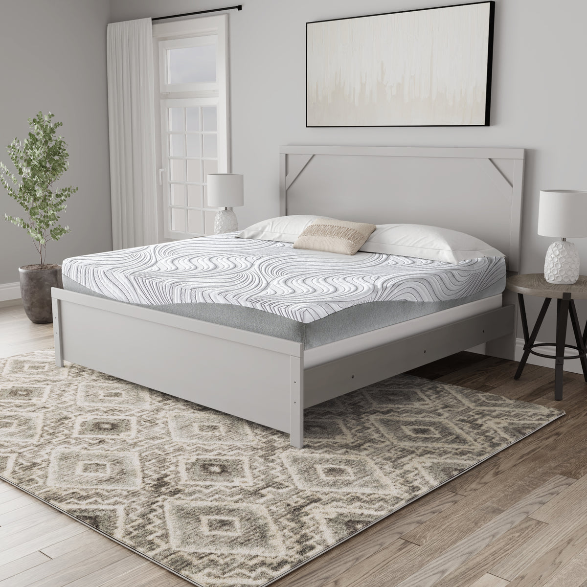 Hoover Furniture Outlet - Ashley Furniture - 12 Inch Memory Foam Queen Mattress - Queen / White - M59331