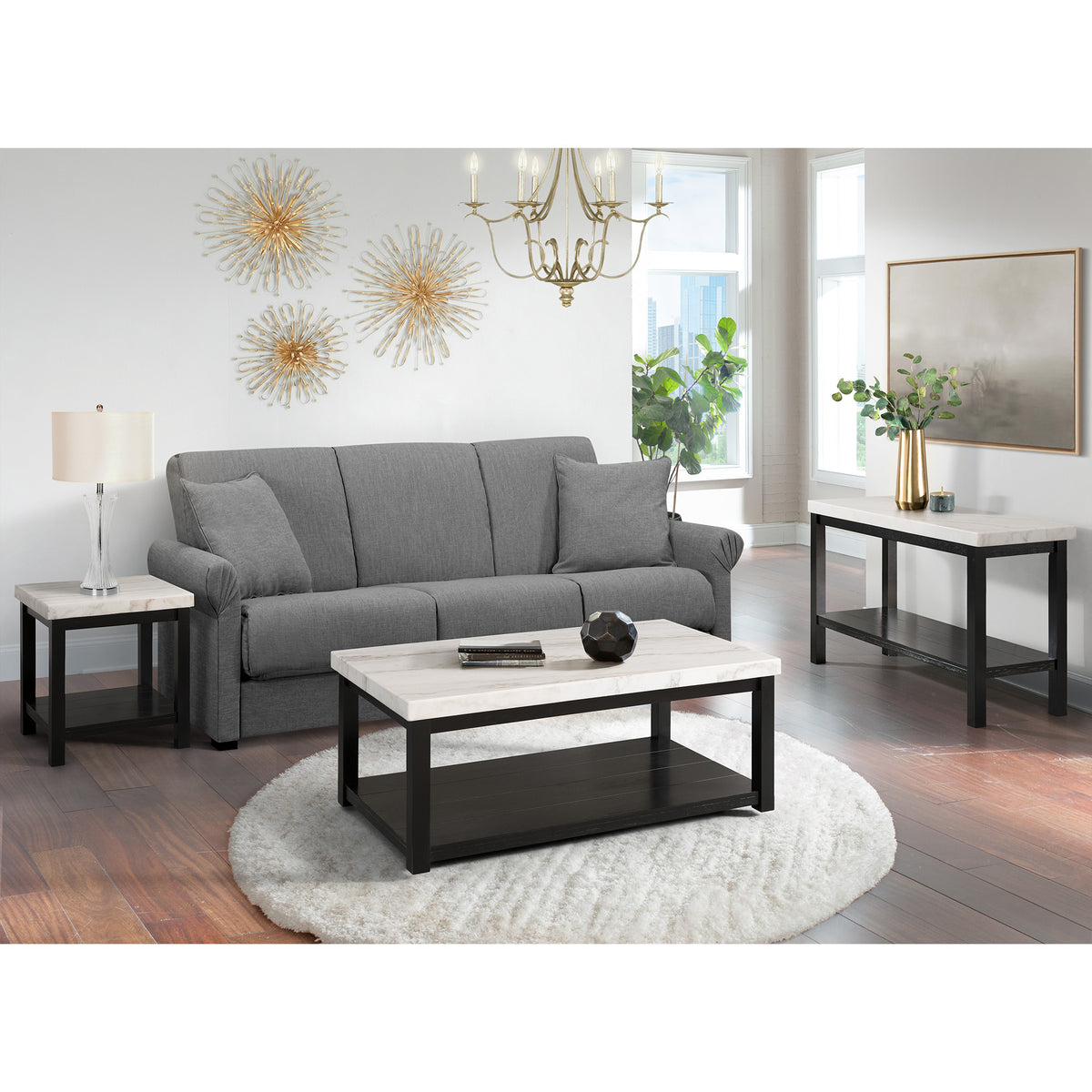 Marcello w/ White Top - Rectangular Coffee Table W/Casters – SKU CML100CT | Elements