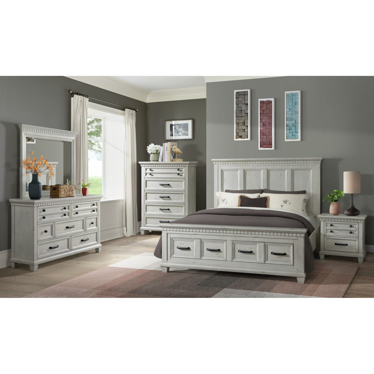 McCoy King Storage Bed in Antique White – SKU B-10530-7-KSB | Elements