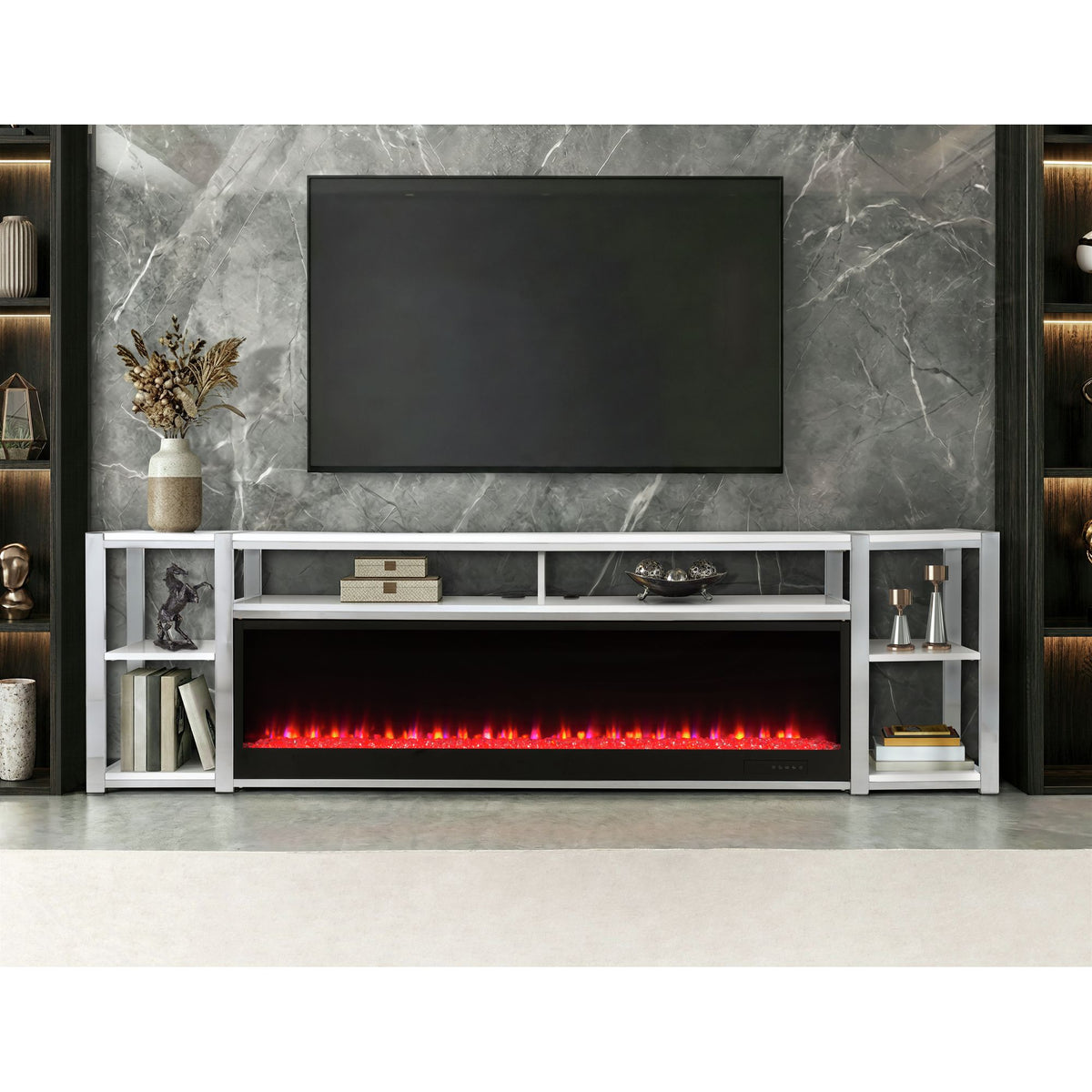 Midway 80" TV Console with Firelight in White – SKU LA-17270-7-FP | Elements
