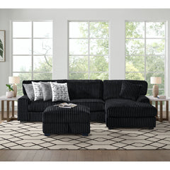 Nightfall LHF Loveseat in Grand Cord Black with 4 Pillows 20" (2 Burst Jet, 2 Portal 9)