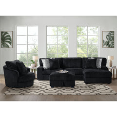 Nightfall LHF Loveseat in Grand Cord Black with 4 Pillows 20" (2 Burst Jet, 2 Portal 9)
