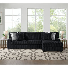 Nightfall LHF Loveseat in Grand Cord Black with 4 Pillows 20" (2 Burst Jet, 2 Portal 9)
