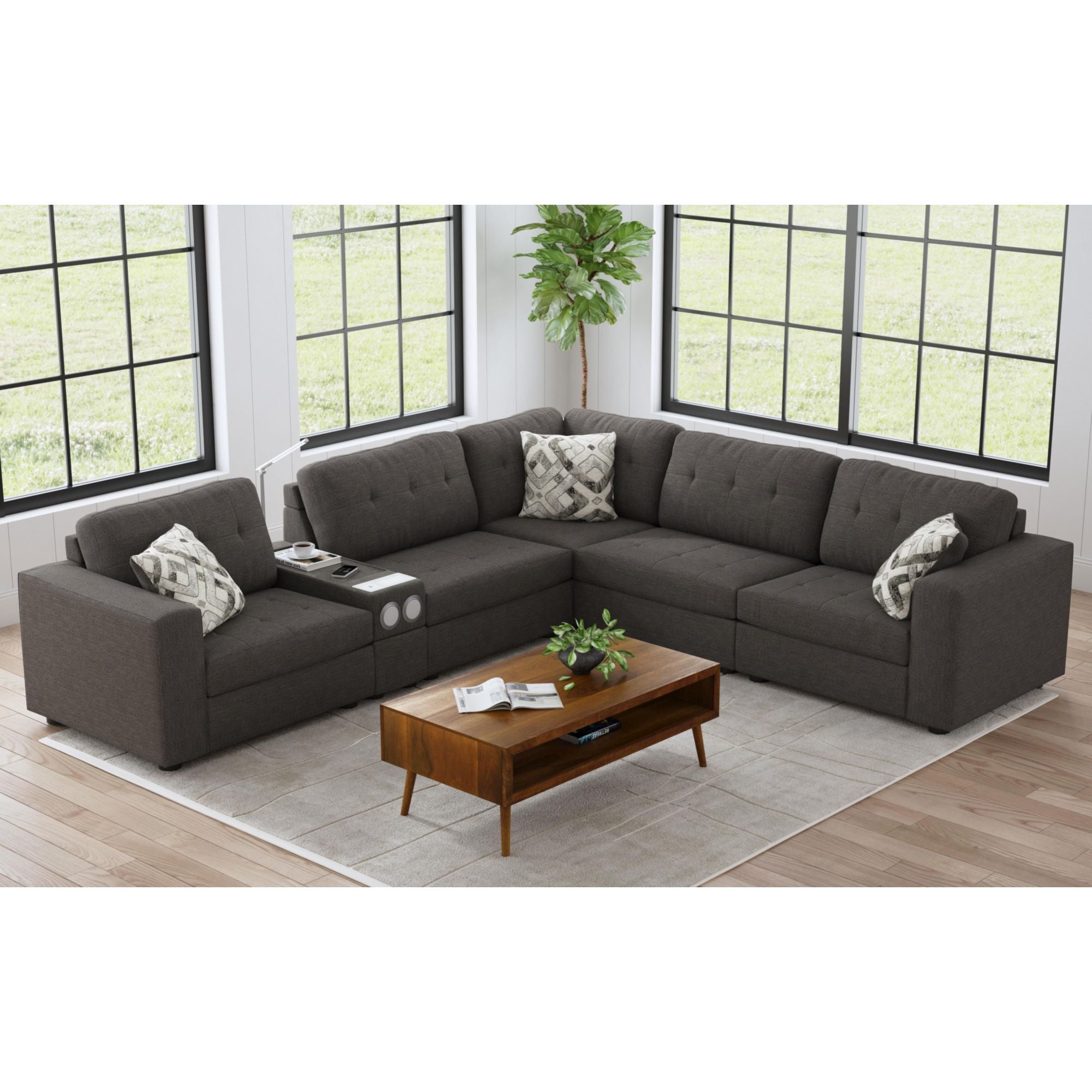 Options One Corner in Palmer Plus Ash with 1 Pillow 20" – SKU U-15020-11403-210 | Elements