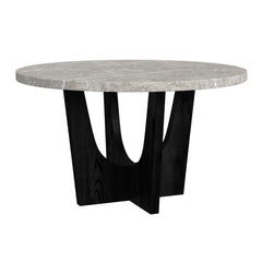 Oregon Round Dining Table with Grey Faux Marble Top in Black