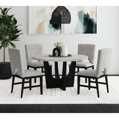 Oregon Round Dining Table with Grey Faux Marble Top in Black – SKU D-17380-8-DT2 | Elements