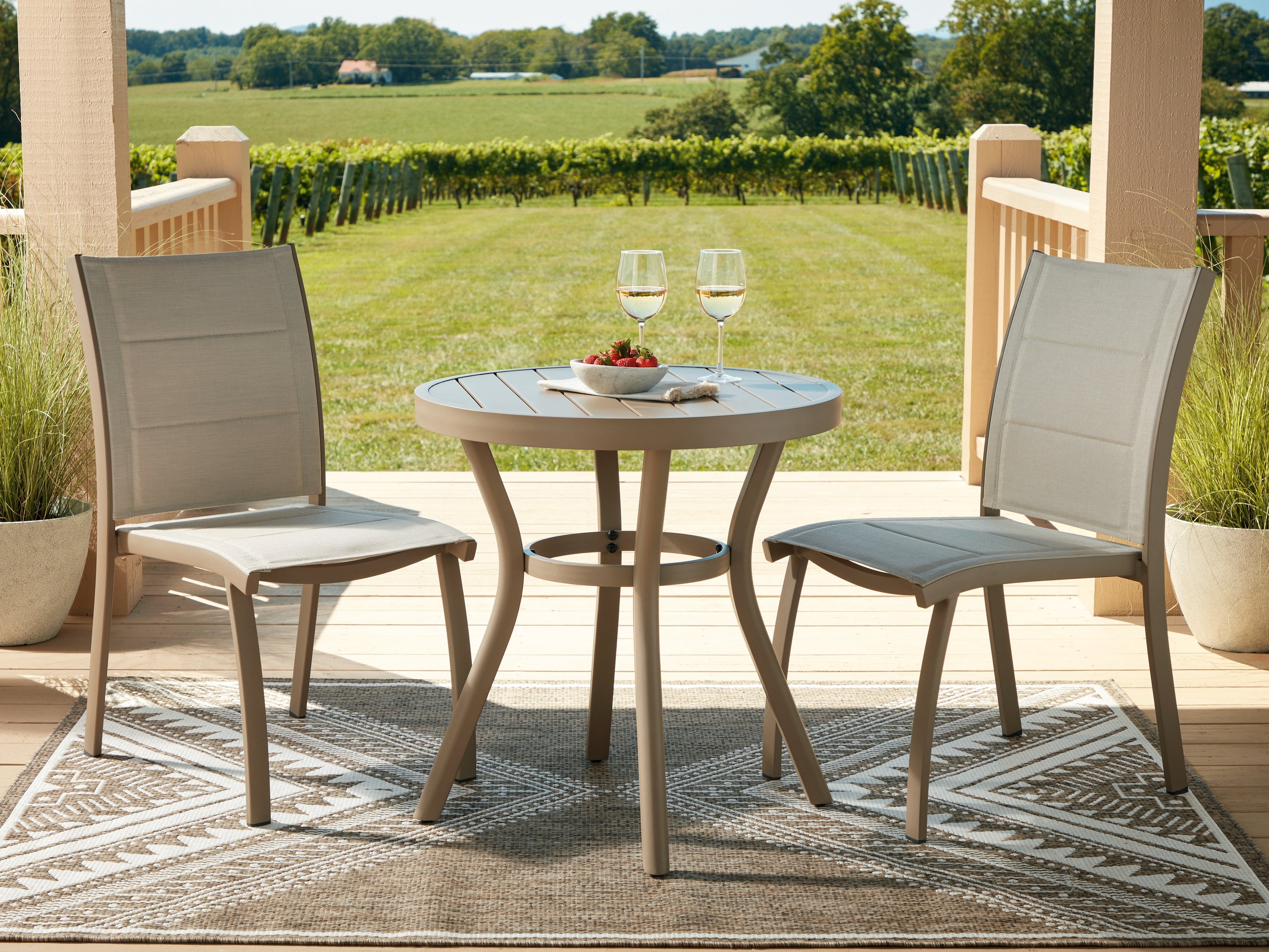 Hoover Furniture Outlet - Ashley Furniture - Mission Beach Outdoor Table and 2 Chairs - Chairs w/Table Set (3/CN) / Beige - PCP200-050