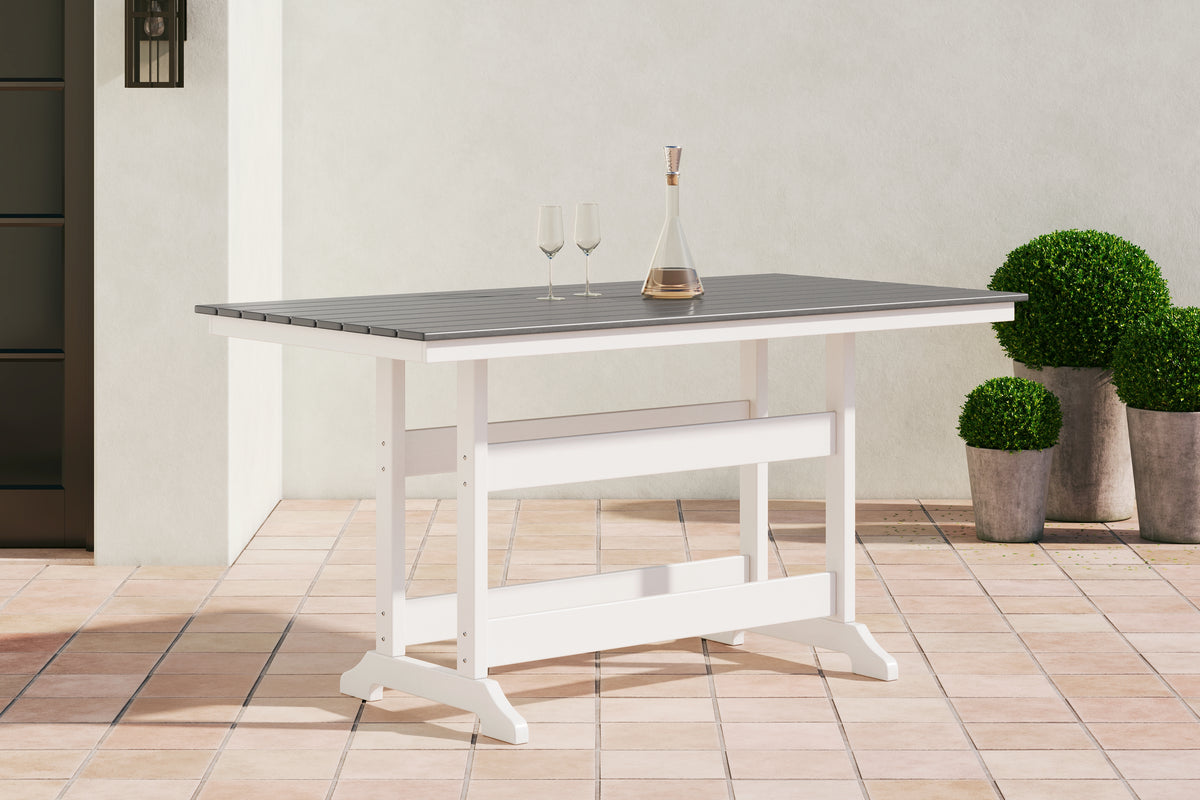 Hoover Furniture Outlet - Ashley Furniture - Transville Outdoor Counter Height Dining Table - RECT COUNTER TABLE W/UMB OPT / Gray/White - P210-642