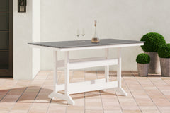 Hoover Furniture Outlet - Ashley Furniture - Transville Outdoor Counter Height Dining Table - RECT COUNTER TABLE W/UMB OPT / Gray/White - P210-642