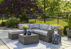 Hoover Furniture Outlet - Ashley Furniture - Petal Road Outdoor Loveseat Sectional/Ottoman/Table Set (Set of 4) - LoveseatSEC/OTTO/TBL Set(4/CN) / Gray - P297-070