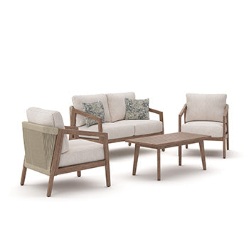Hoover Furniture Outlet - Ashley Furniture - Nature Lane Outdoor Sofa/Chairs/Table (Set of 4) - Sofa/Chairs/Table Set (4/CN) - PCP355-081