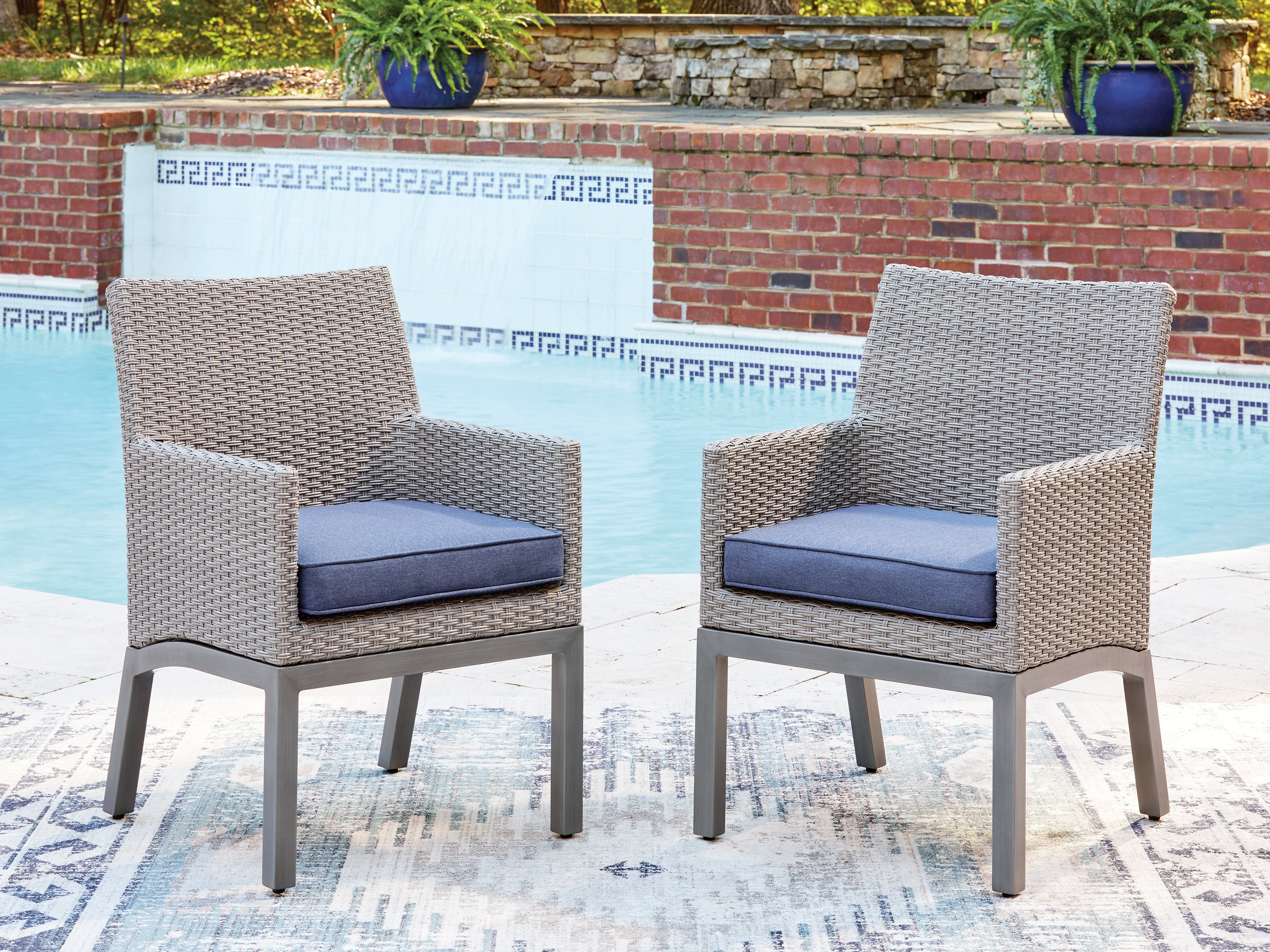 Hoover Furniture Outlet - Ashley Furniture - Half Moon Beach Outdoor Arm Chair with Cushion (Set of 2) - Arm Chair With Cushion (Set of 2) - PCP418-601A
