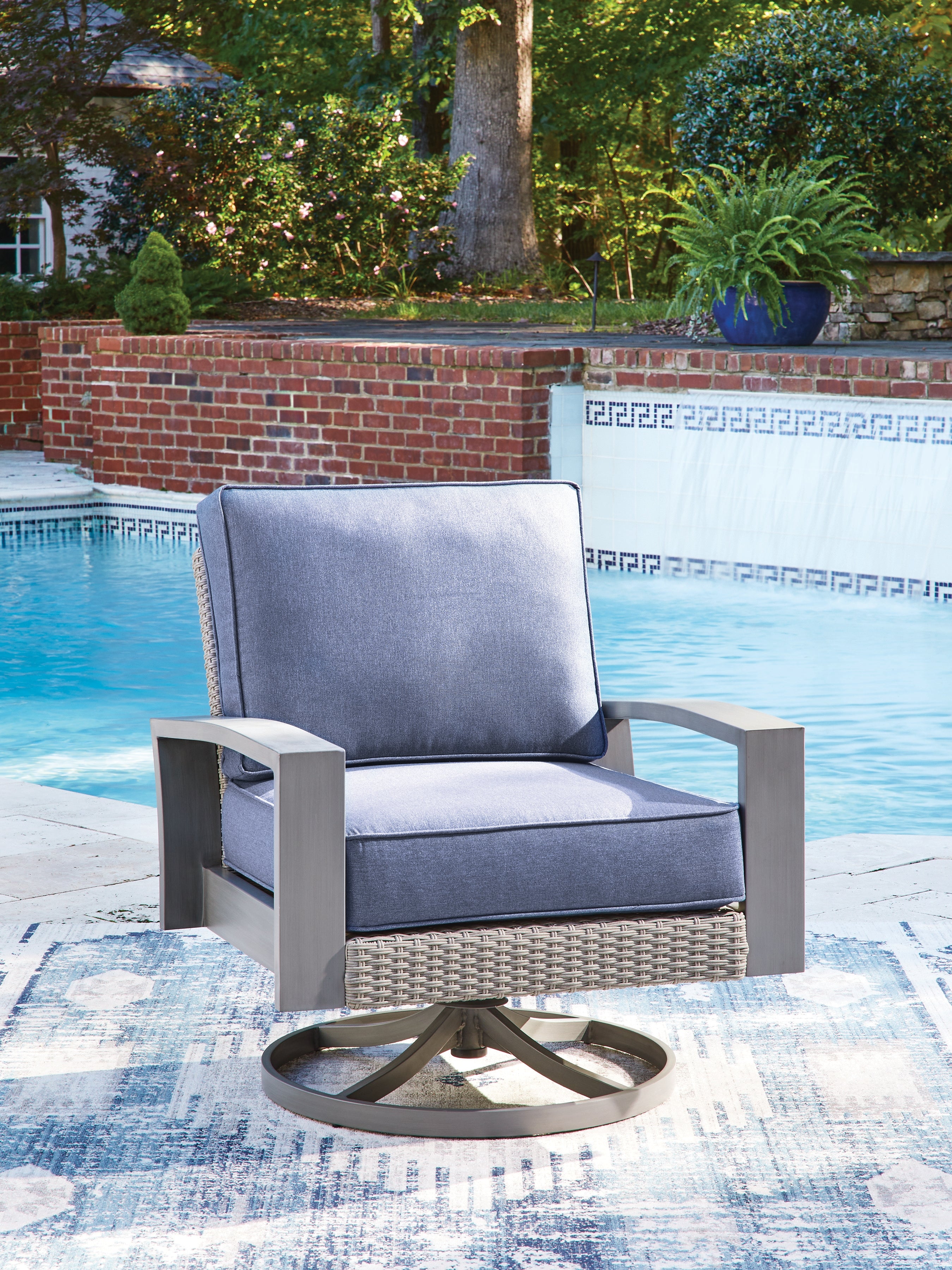 Hoover Furniture Outlet - Ashley Furniture - Half Moon Beach Outdoor Swivel Lounge Chair with Cushion - Swivel Lounge w/ Cushion - PCP418-821