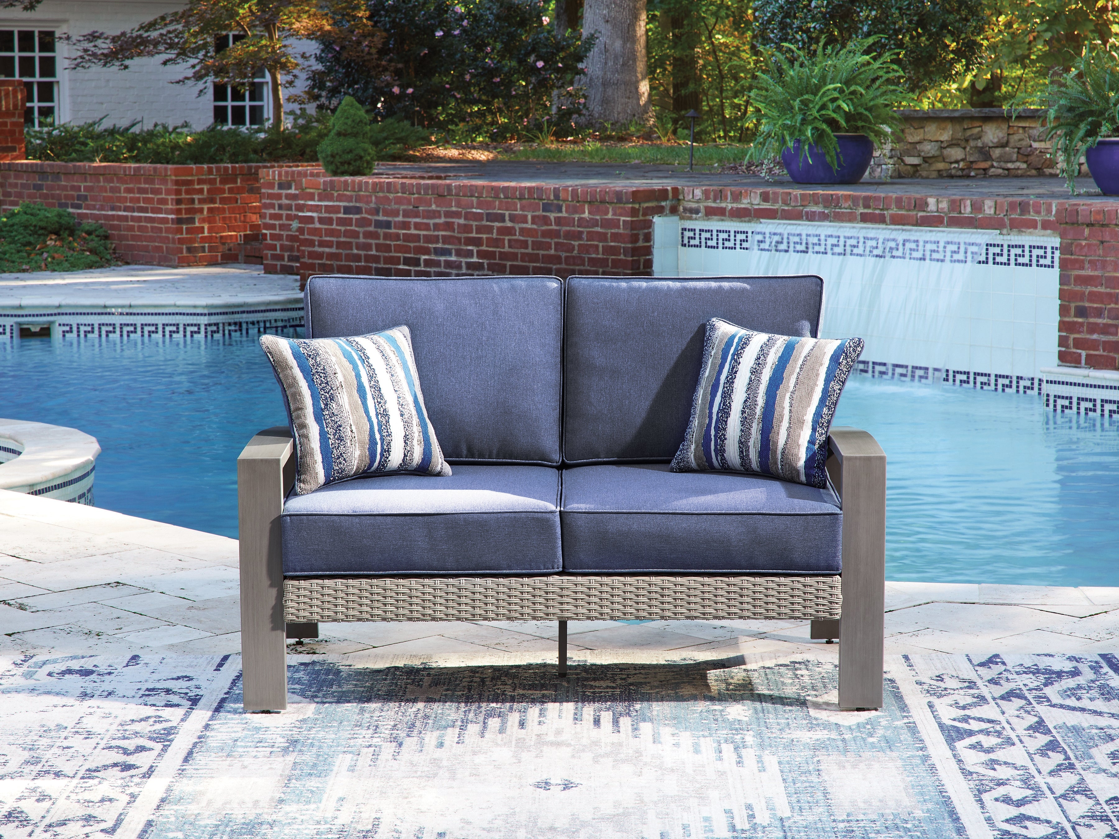 Hoover Furniture Outlet - Ashley Furniture - Half Moon Beach Outdoor Loveseat with Cushion - Loveseat w/Cushion - PCP418-835
