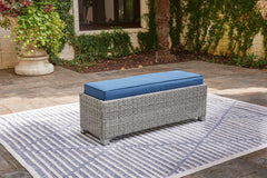 Hoover Furniture Outlet - Ashley Furniture - Naples Beach Outdoor Bench with Cushion - Bench with Cushion / Light Gray - P439-600