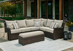 Hoover Furniture Outlet - Ashley Furniture - Brook Ranch Outdoor Sofa Sectional/Bench with Cushion (Set of 3) - Sofa SEC/Bench w/CUSH (3/CN) / Brown - P465-822