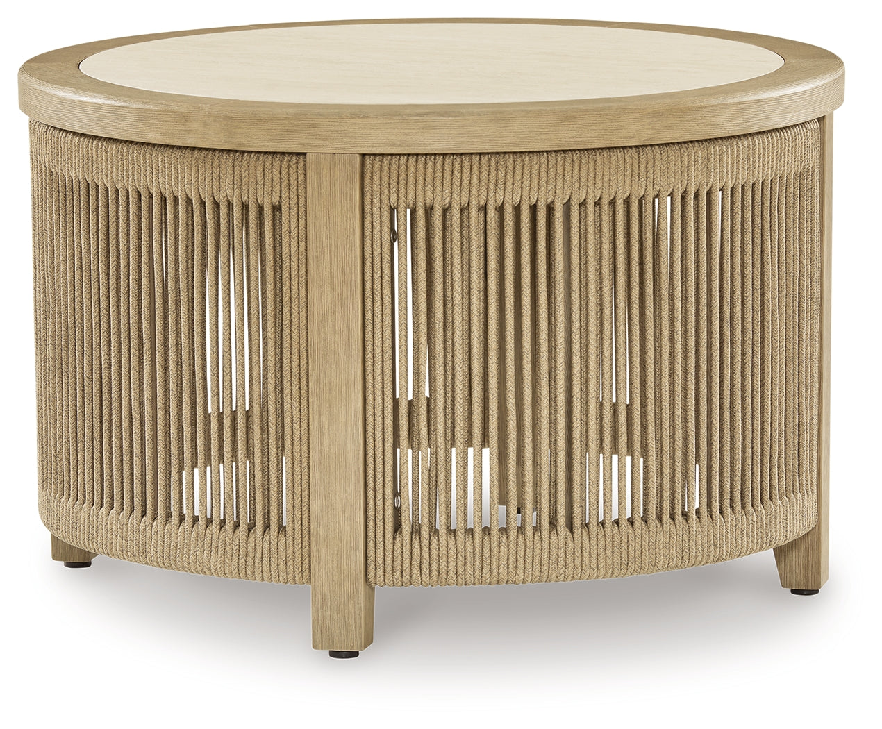 Hoover Furniture Outlet - Ashley Furniture - Spooners Cove Outdoor Coffee Table - Round Cocktail Table / Beige - PCP469-708