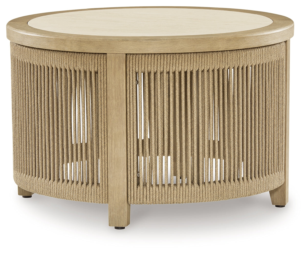 Hoover Furniture Outlet - Ashley Furniture - Spooners Cove Outdoor Coffee Table - Round Cocktail Table / Beige - PCP469-708