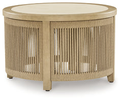 Hoover Furniture Outlet - Ashley Furniture - Spooners Cove Outdoor Coffee Table - Round Cocktail Table / Beige - PCP469-708